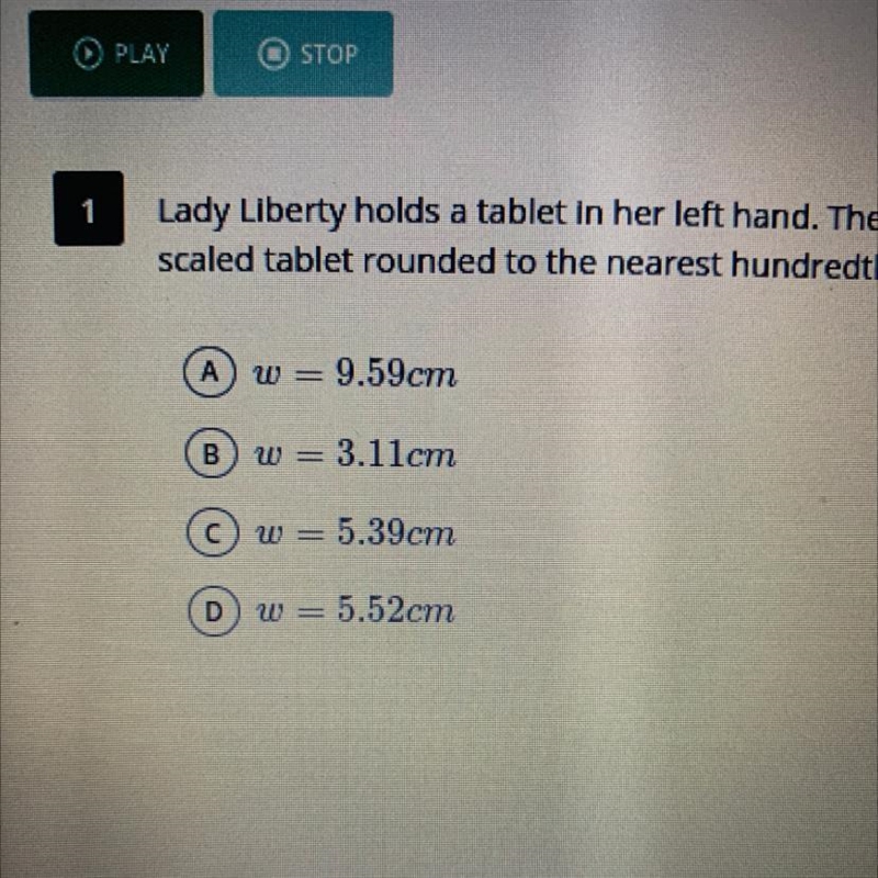 Lady Liberty holds a tablet in her left hand. The tablet is 7.19 m long and 4.14 m-example-1