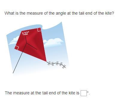 What is the measure of the angle at the tail end of the kite?-example-1