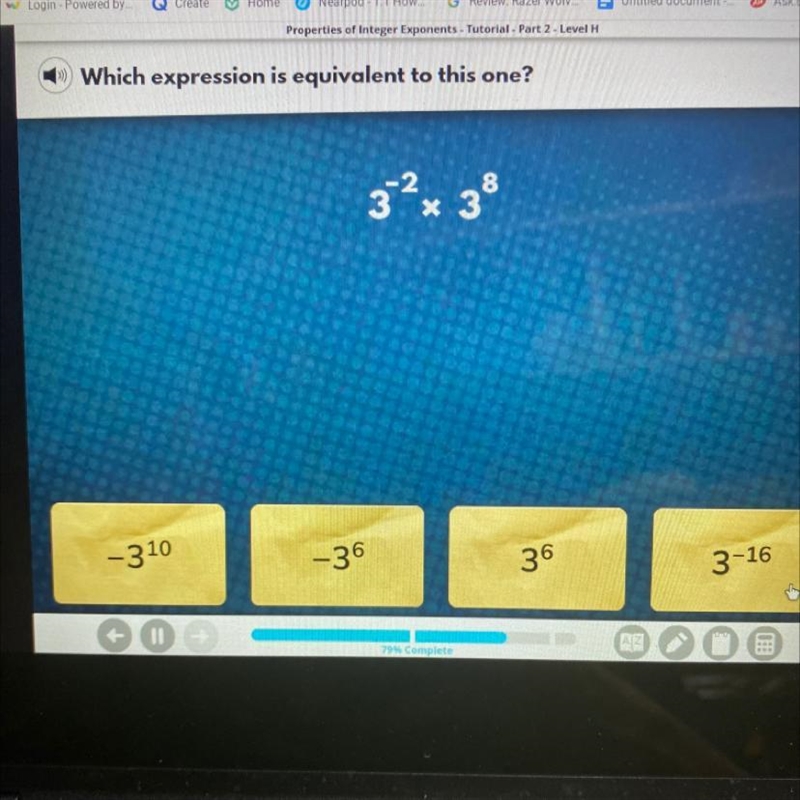 Which expression is equivalent to this one? 32 x 38 -310 1-36 36 3-16-example-1