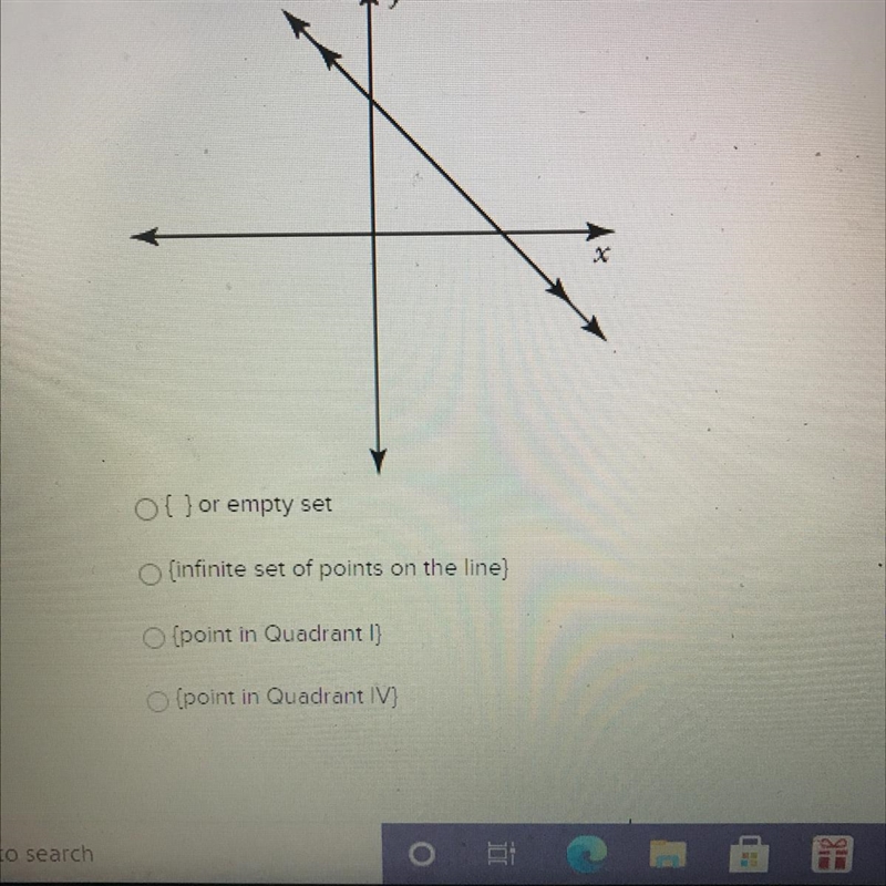 What is the correct solution set for the following graph? Ol) or empty set (infinite-example-1