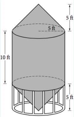 A grain silo is built from two right circular cones and a right circular cylinder-example-1