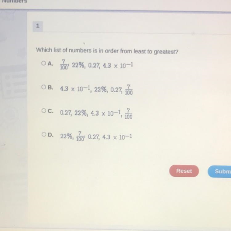 Which list of numbers is in order from least to greatest?-example-1