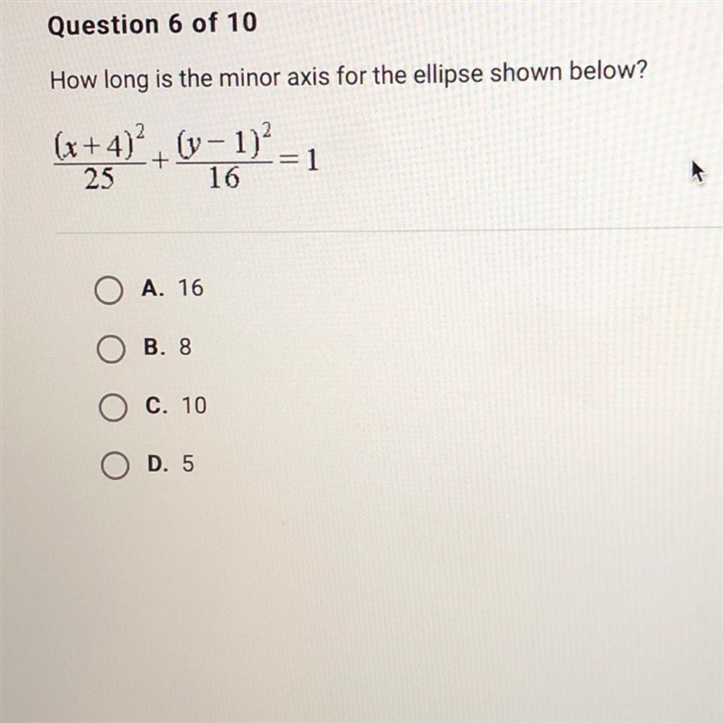 HELP. How long is the minor axis for the ellipse shown below?-example-1