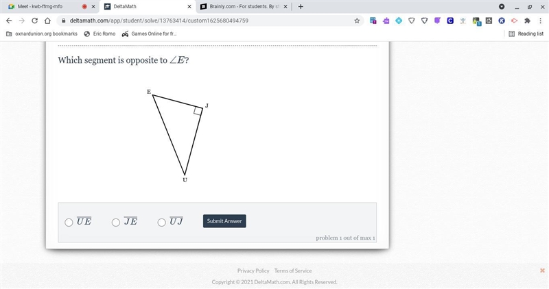 Which segment is opposite to∠E?-example-1