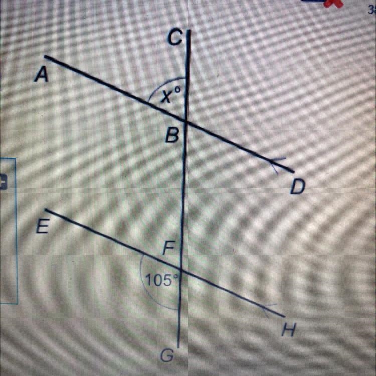 1) Work out the size of angle x. 2) Give reasons for your answer. (15 points if correct-example-1