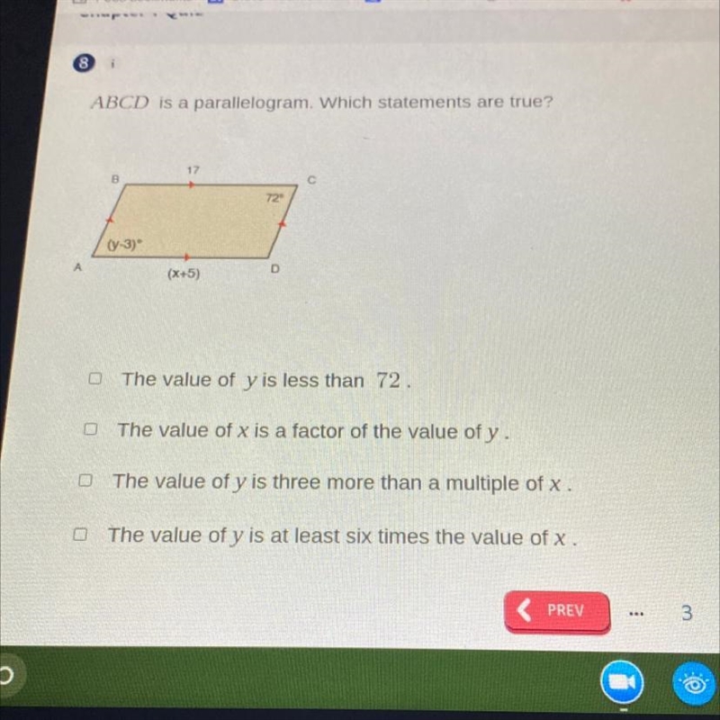 Asap? ABCD is a parallelogram. which statement is true-example-1