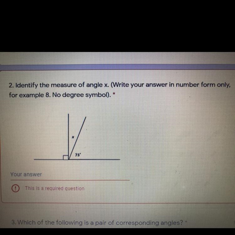 2. Identify the measure of angle x. (Write your answer in number form only, 1 point-example-1