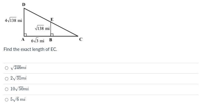 Find the exact length of EC.-example-1