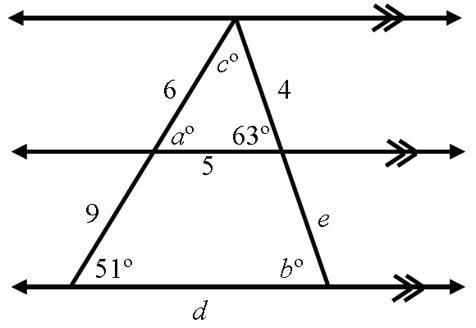 Find the measure of a, b, c, d and e.-example-1