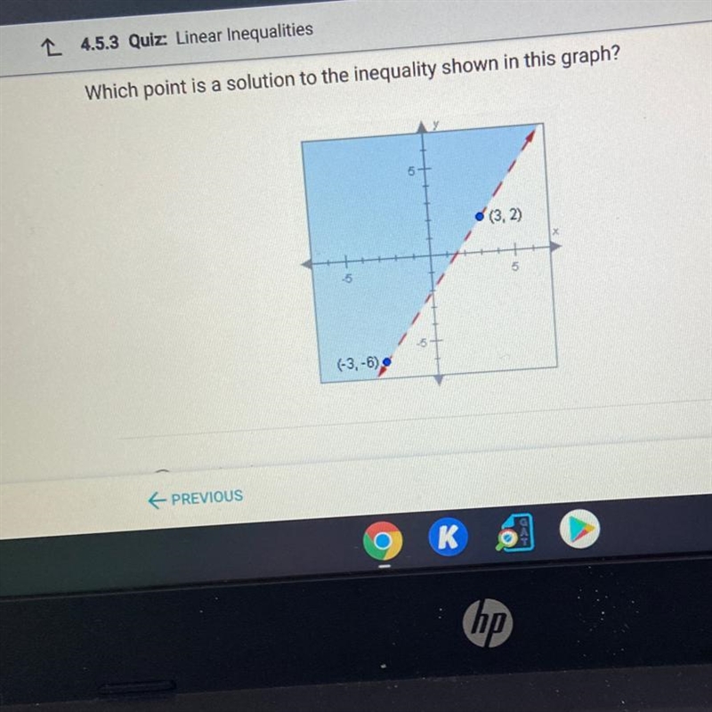 A. (0,5) B. (5,0) C. (3,2) O D. (-3,-6)-example-1