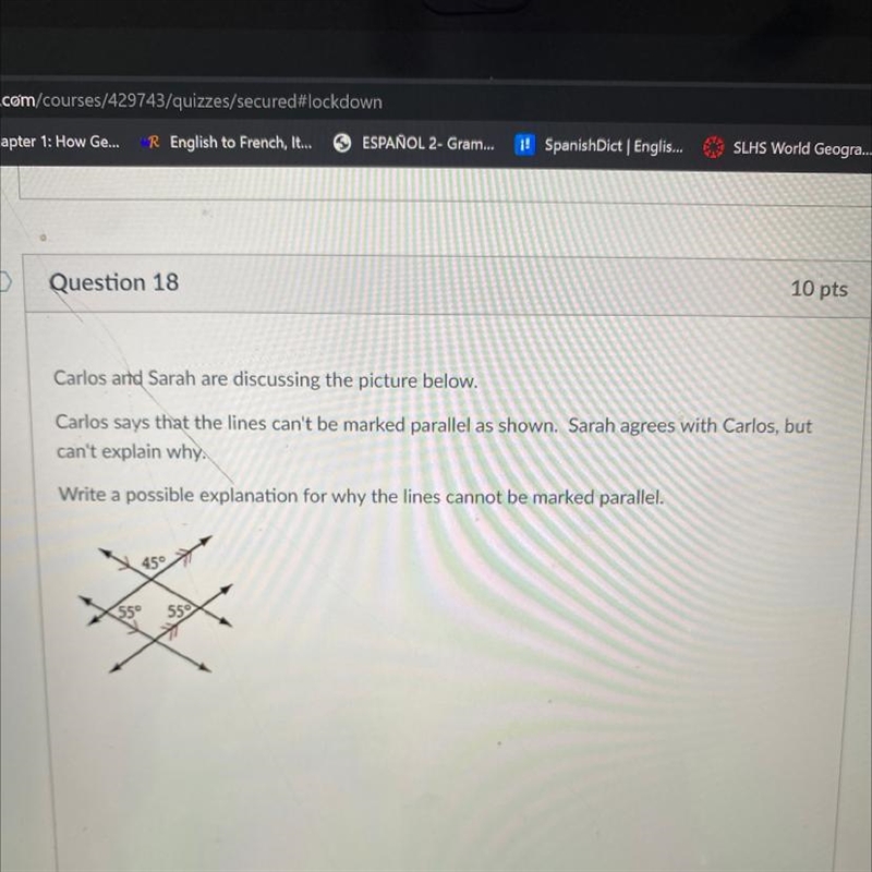 Why can’t these lines be marked parallel ?-example-1