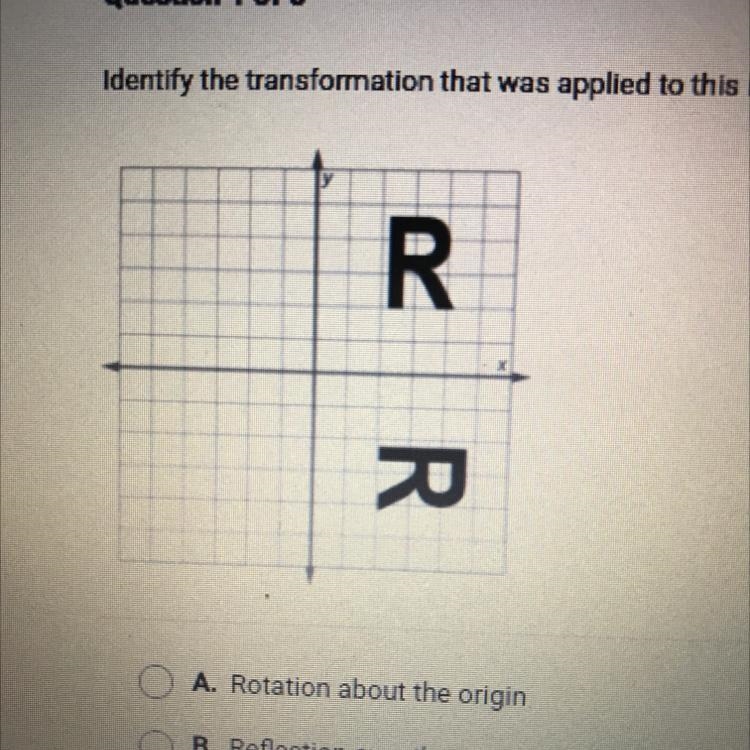 Identify the transformation that was applied to this letter A. Rotation about the-example-1