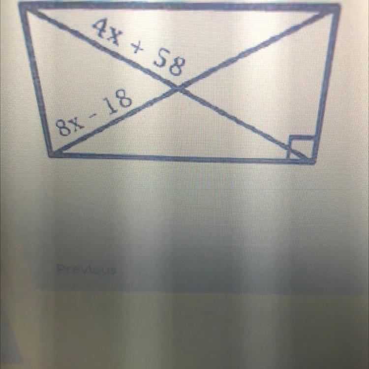 Given the following rectangle: Solve for x. 10x - 43 3x + 6-example-1