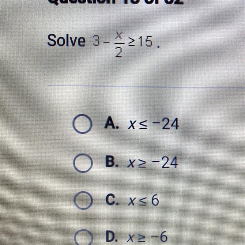 Solve 3 - x/2 > 15..-example-1