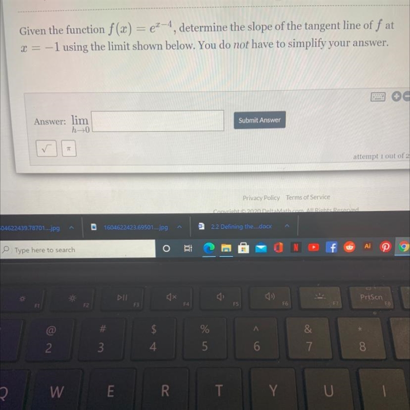 Given the function f(x) = 2-4, determine the slope of the tangent line of f at x = -1 using-example-1