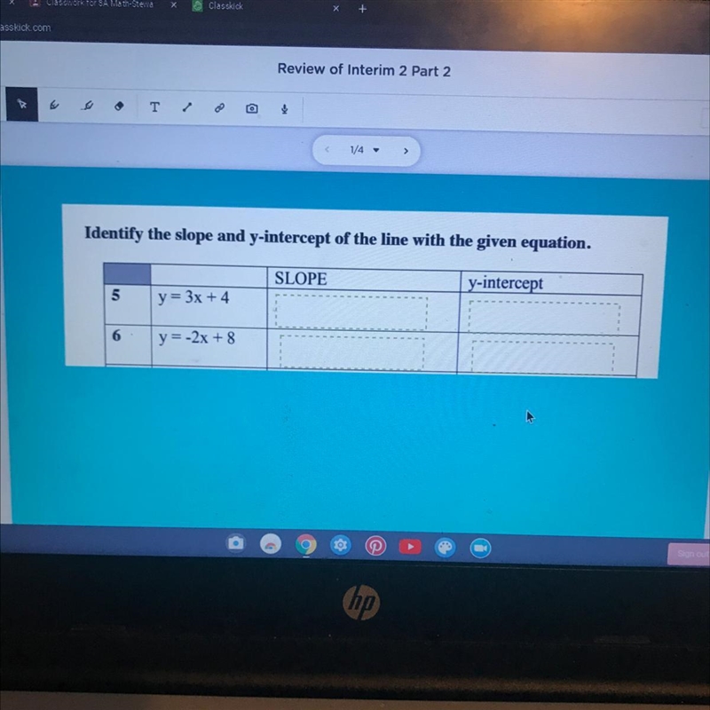 Identify the slope and y-intercept of the line with the given equation. SLOPE y-intercept-example-1