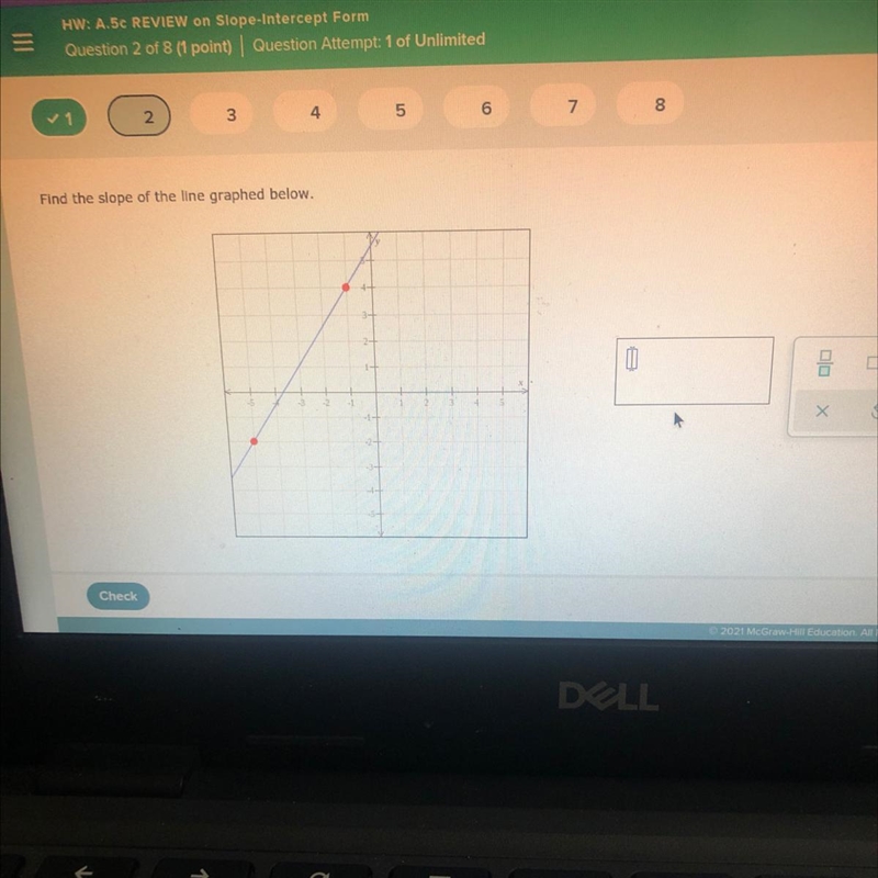 Can you help me find the slope of the line graphed?-example-1