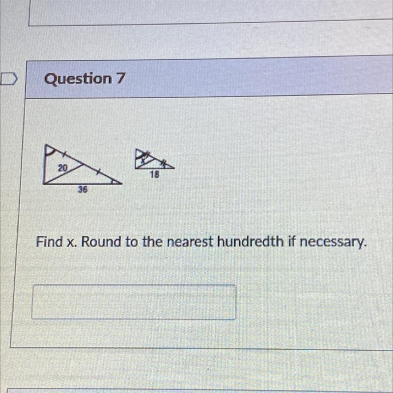 Please help it’s a test and I only have 50 minutes left Find x. Round to the nearest-example-1