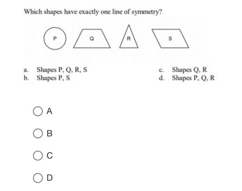 Which shapes have exactly one line of symmetry?-example-1