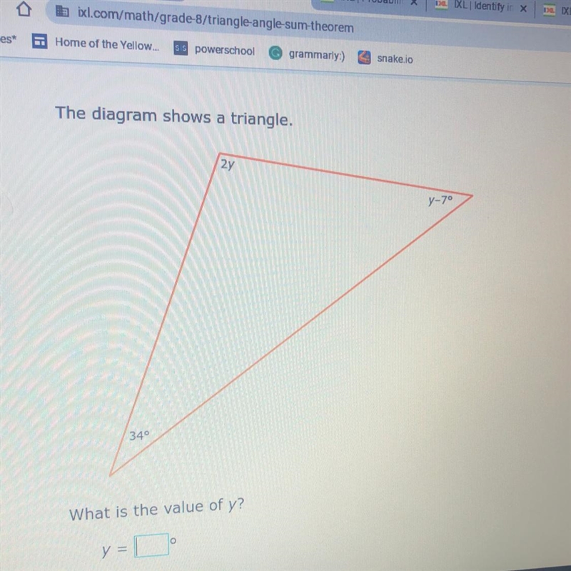 2y y-70 34° What is the value of y? if someone can help me with this it would be really-example-1