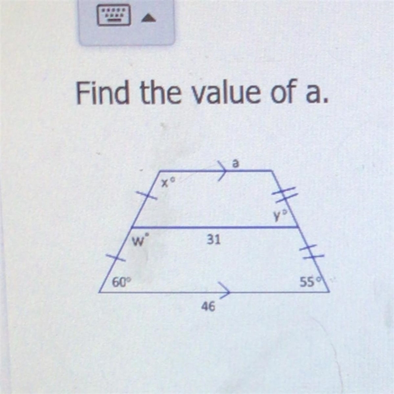 Find the value of a. A. 16 B. 38.5 C. 15 D. 10-example-1