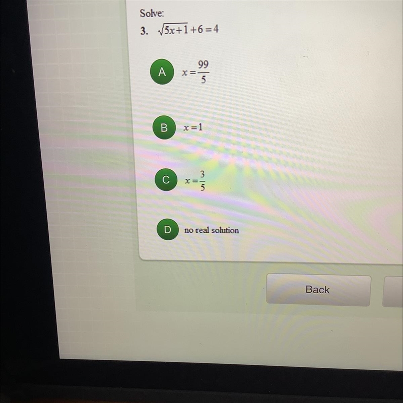 Solve: V5x+1+6=4 V=square root-example-1