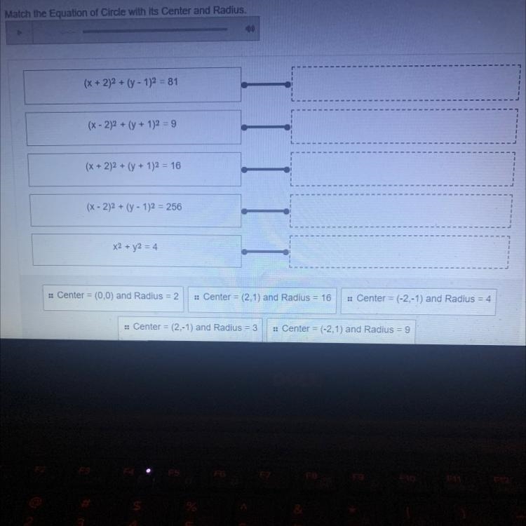 Match the equation of circle with its center and radius.-example-1