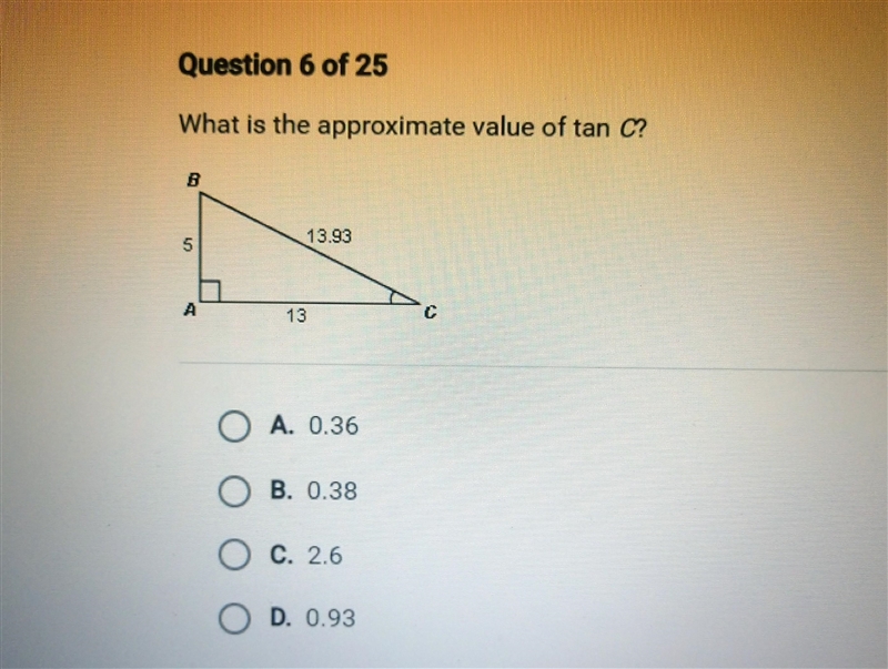 What is the approximate value of tan C?-example-1