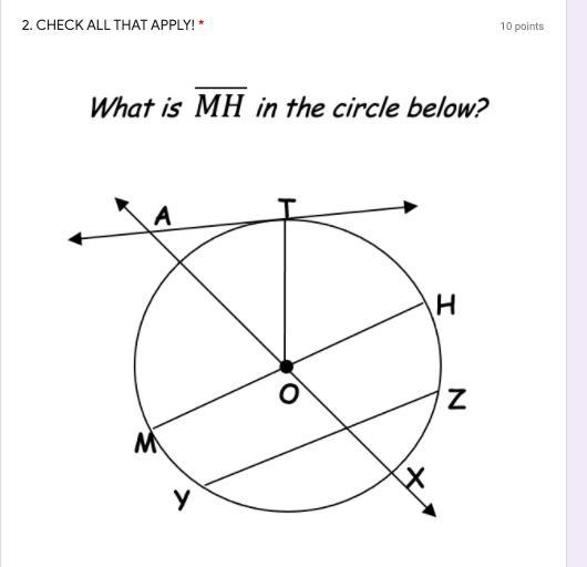 Select all that apply A. Secant, B. Chord, C.Diameter, D. Semicircle, E.Radius-example-1