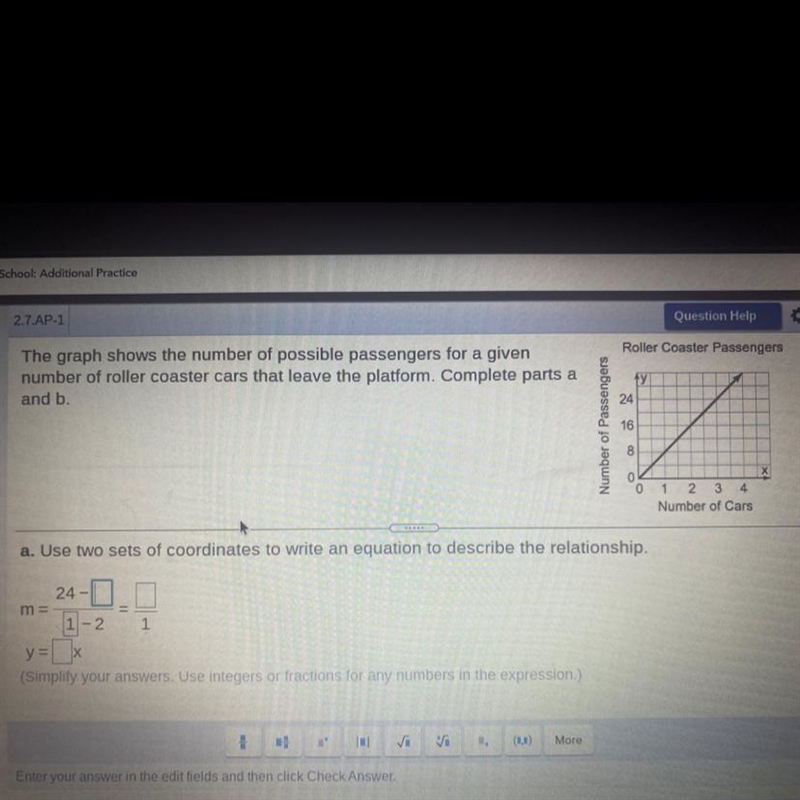 The graph shows the number of possible passengers for a given number of roller coaster-example-1