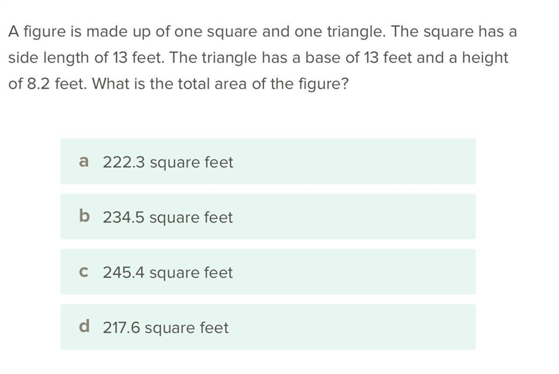 A figure is made up of one square and one triangle. The square has a side Length of-example-1