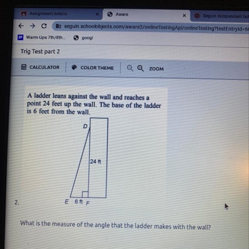 A ladder leans against the wall and reaches a point 24 feet up the wall. The base-example-1