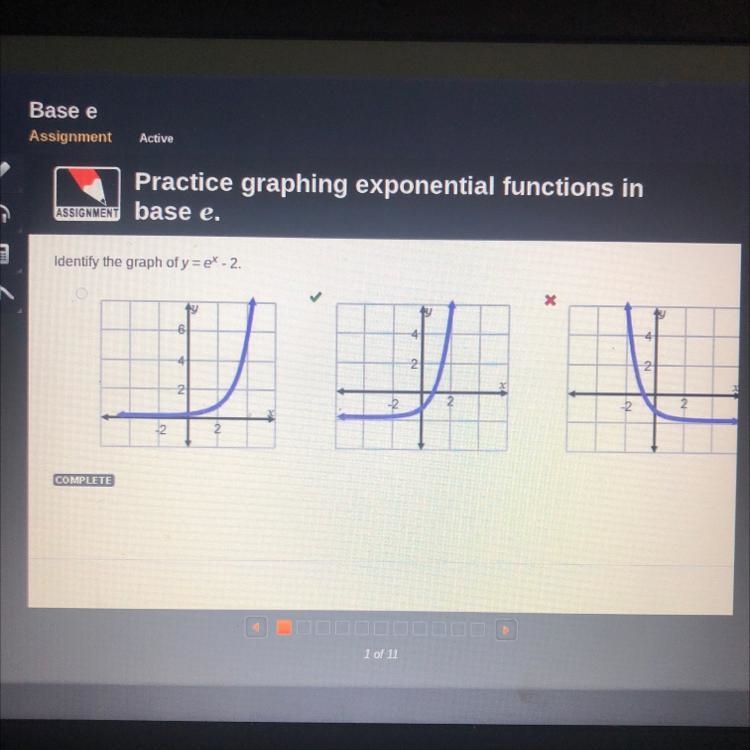 Identify the graph ofy=e^x - 2 (The answer is graph b)-example-1