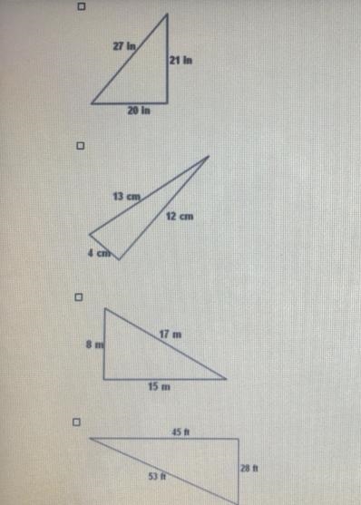 Select the ones that are right triangles-example-1