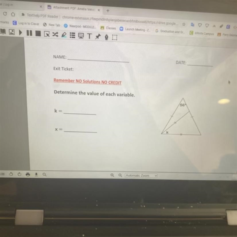 Please show work Determine the value of each variable-example-1