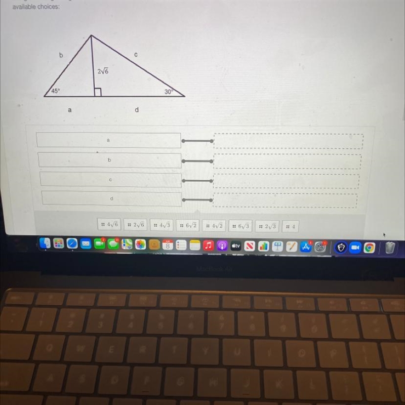 Using the triangle diagram below in the rules for special right triangles, discover-example-1