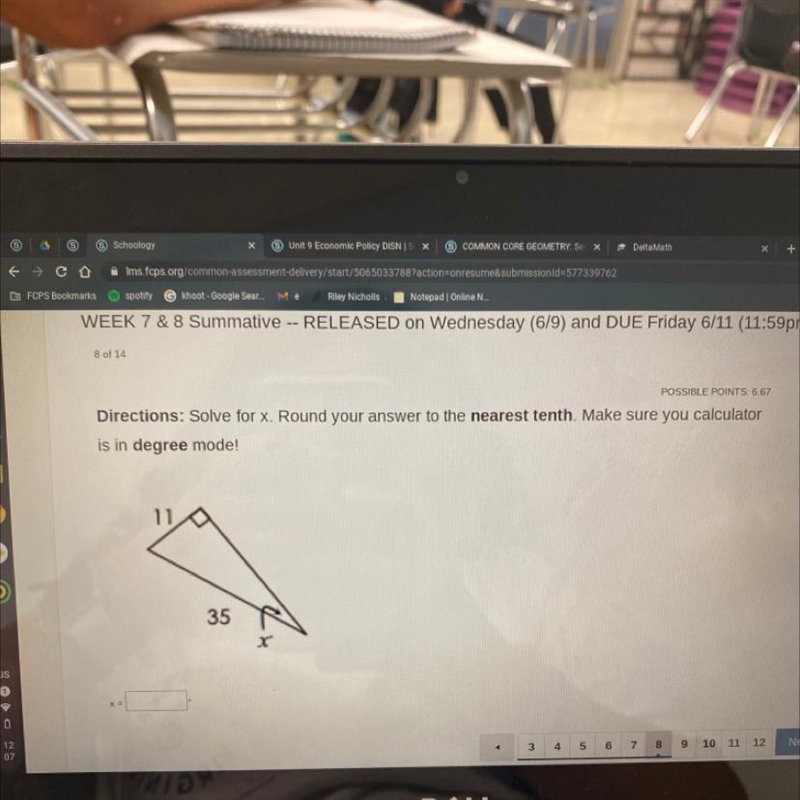 Directions: Solve for x. Round your answer to the nearest tenth. Make sure you calculator-example-1