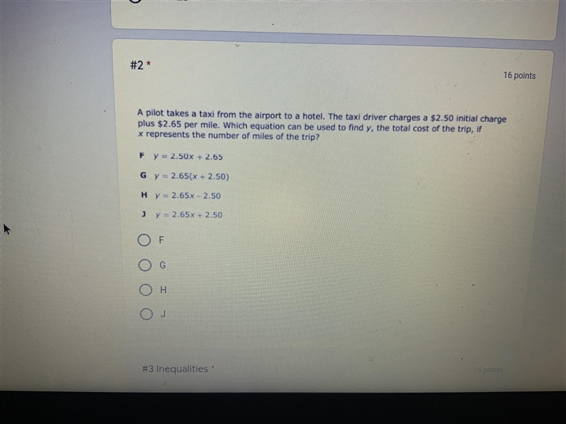 A pilot takes a taxi from the airport to a hotel. The taxi driver charges a 2.50 initial-example-1