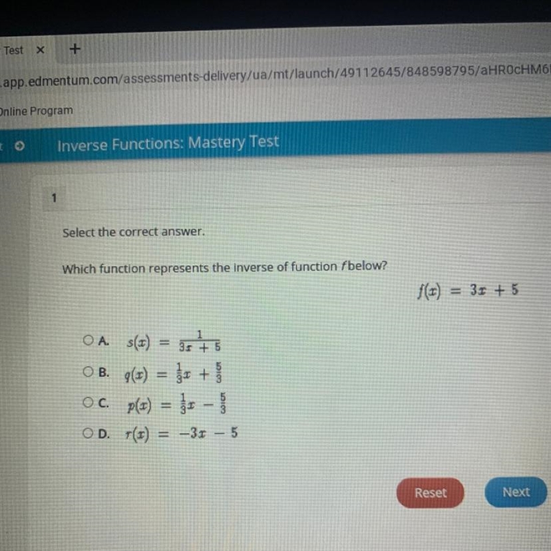 Select the correct answer which function represents the inverse of function f below-example-1