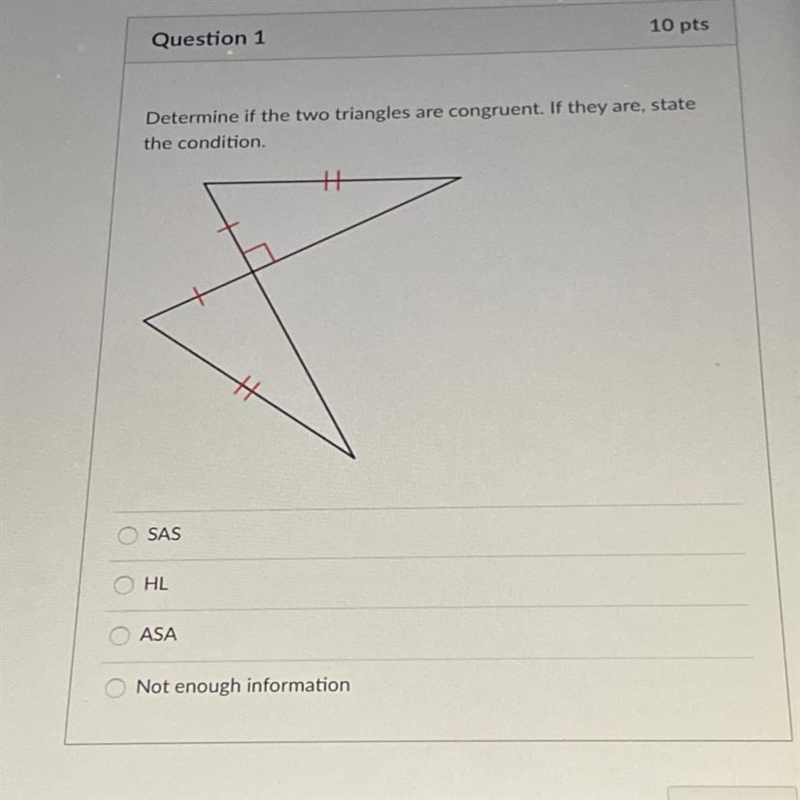 Determine if the two triangles are congruent. If they are, state the condition.-example-1