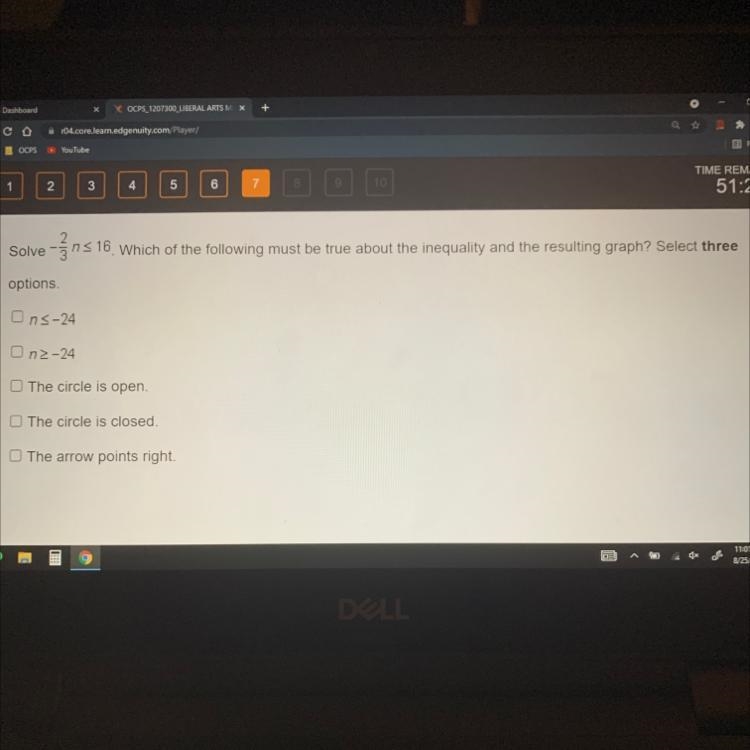 Please help Solve -2/3n <_16. which of the following must be true about the inequality-example-1