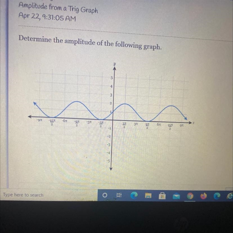 Determine the amplitude of the following graph.-example-1