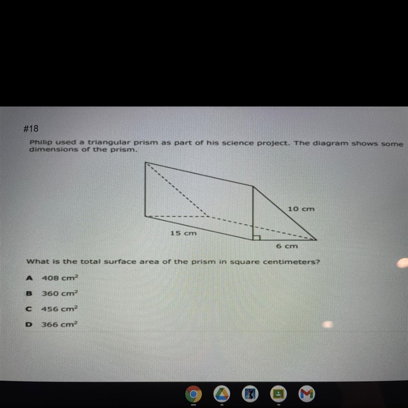 Philip used a triangular prism as part of his science project. The diagram shows some-example-1