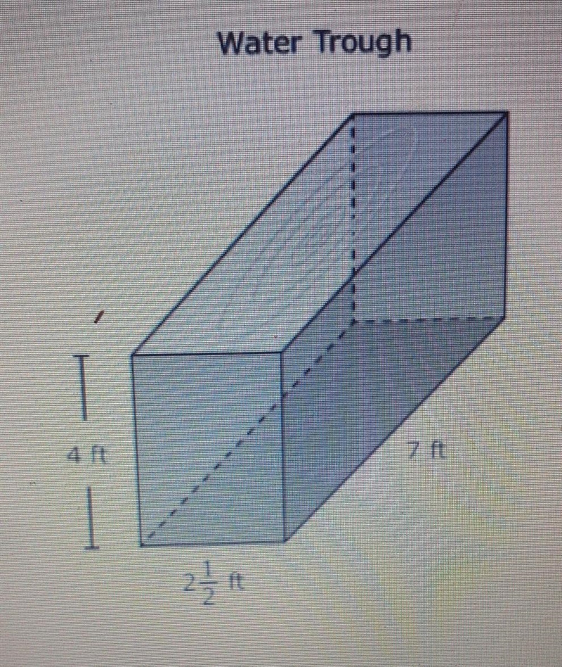 the figure repersents a water trough in the shape of a rectangular prism. the dimenions-example-1