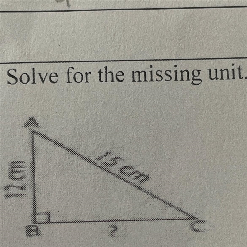 Solve for missing unit (Pythagorean theorem)-example-1