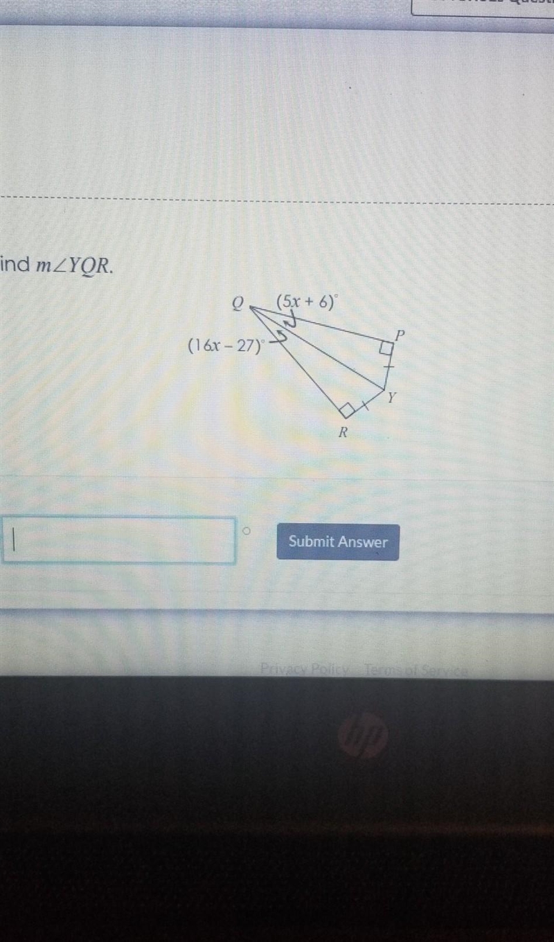 What is the degree of angle YQR​-example-1