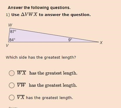 If W is 87 and V is 84 and X is 9 what would be the greatest length?-example-1