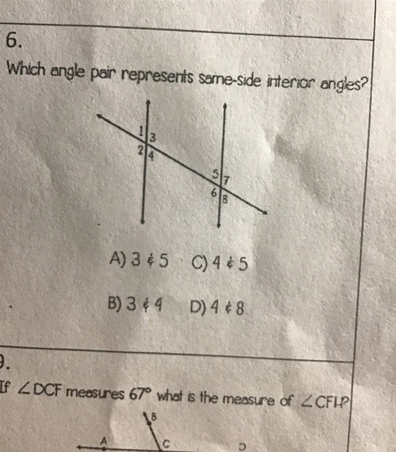 Which angle pair represents same-side interior angles?-example-1