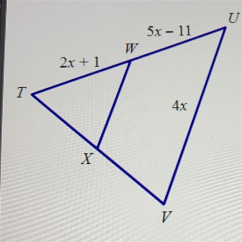 If WX is a midsegment of TUV find TU A 4 B 9 C 12 D 18-example-1