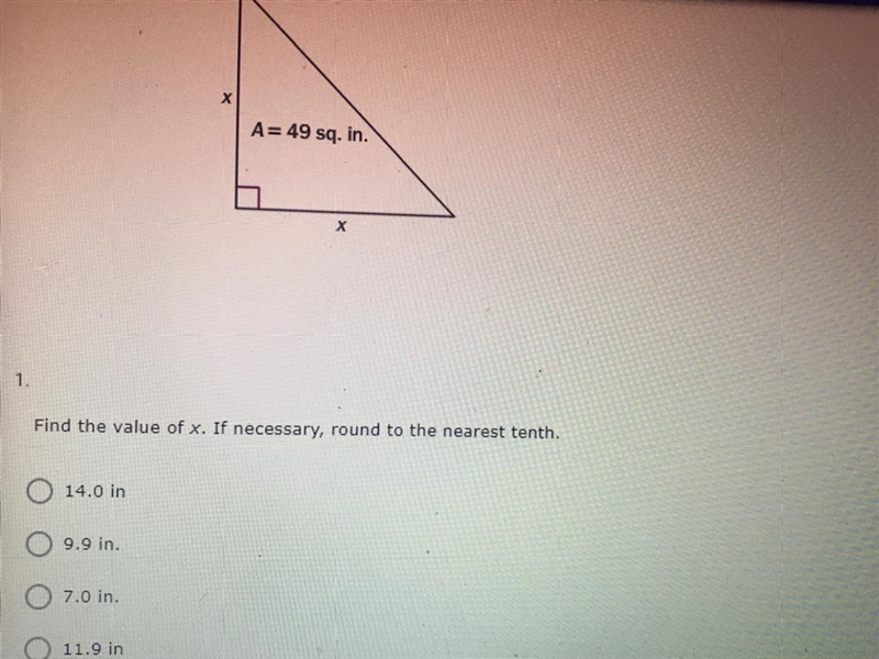 Find the value of x. If necessary, round to the nearest tenth.-example-1